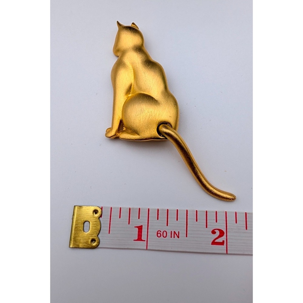 JJ Jonette Jewelry Vintage Gold Tone Articulated Tail Cat Brooch Pin Modernist